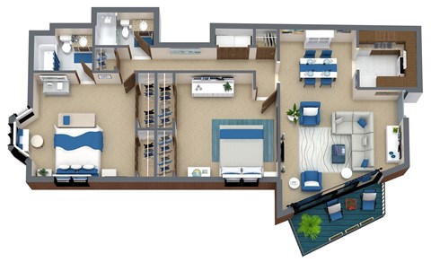 Floor plan for 2 beds, 2 baths, 1240 sqft
